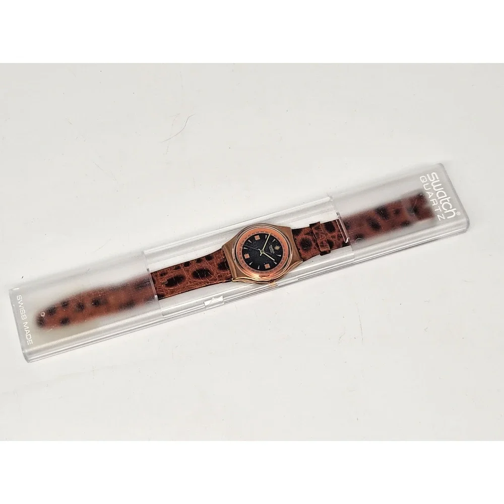 Vintage AG 1991 Swatch Watch Copper/Black Tone Leather Band Wt Case -New Battery